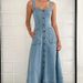 Women's Clothing New Denim Mid Length Dress Backless Sling High Waist Long Skirt Temperament Commuting_ecoleips.com