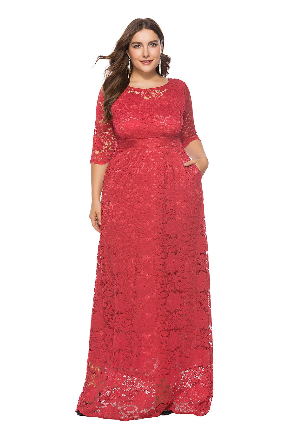 Hot Selling Plus Size Women's Clothing New Lace Pocket Evening Dress Bridesmaid Dress_ecoleips.com
