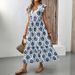 Women's Floral Print V-Neck Maxi Dress French Vacation Style Flowy A-Line Sundress for Summer_ecoleips.com