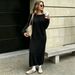 Women's Off-Shoulder Knitted Dress Lantern Sleeve Casual Sweater Long Over The Knee Loose Fit_ecoleips.com