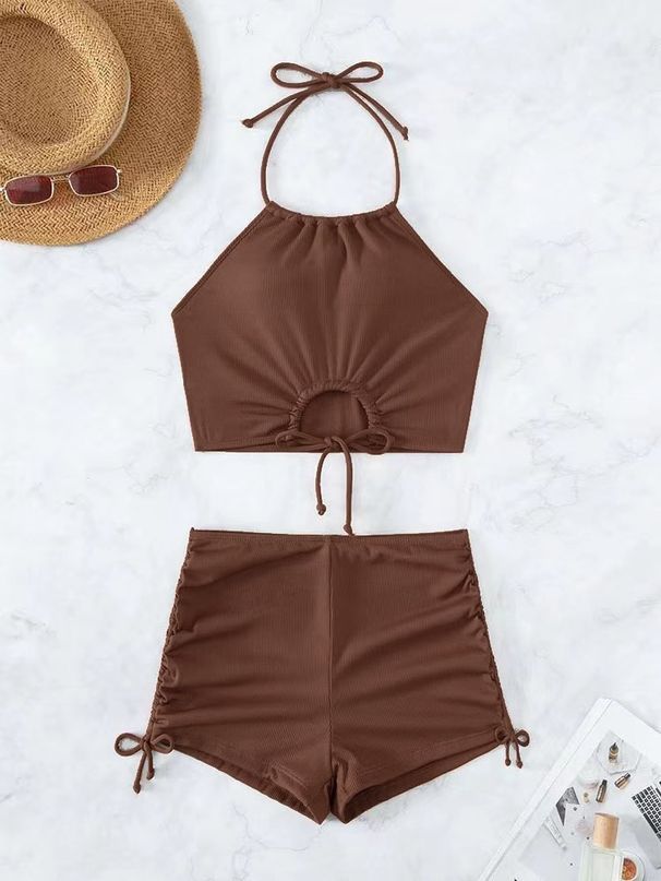 Hot Spring Women's Conservative Bikini Solid Huludao Swimsuit Bikini Sexy Open Back Swimming_ecoleips.com