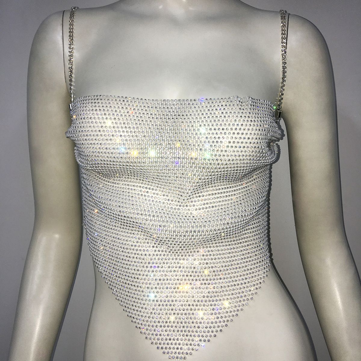 Women's Clothing Girl Rhinestone Fishnet Small Sling Nightclub Sexy Cool Top Female Diamond Chain Small Vest_ecoleips.com