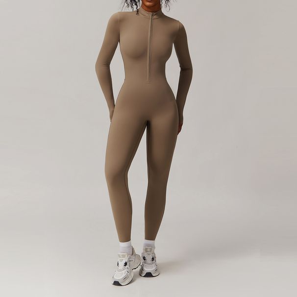 Women's Clothing Zipper Nude Tight Plus Velvet Yoga Jumpsuit Outdoor Warm Jumpsuit Running Fitness Clothes_ecoleips.com