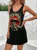 Roll Letter Print Sleeveless Dress - Asymmetrical Short A-Line Summer Dress With Round Neck Guitar/Microphone Lip Design Casual Spring/Summer Outfits_ecoleips.com
