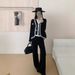 Women's Clothing Autumn Fashionable Autumn Knit Suit Set – Oversized Vest + Wide-Leg Pants (One Size, Black/Beige/Khaki, Office & Casual Outfit)_ecoleips.com