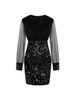 Mini Dress Spring Summer Women Black Sequin Mesh Sleeve V Neck Bodycon Sexy Glam Party Club Cocktail Dress_ecoleips.com