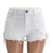 2025s Spring Summer Ripped Fringe Eyelet Shorts Low Waist Split Bandage Women's Jeans_ecoleips.com