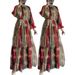 Ladies' Style Tie Dye Round Neck With Belt And Lining Long Elegant Dress_ecoleips.com