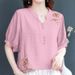 Artistic And Retro Summer Mom's Top, Cotton And Linen Short-Sleeved, Fashionable, Large-Sized, Embroidered And Versatile_ecoleips.com