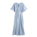 Fall 2024 New Women's Silk Satin Round Ne Ort Sve Dr Ele Faionable Single Piece Precision Cut Ort Sve Dr_ecoleips.com