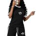 Women's Classic Color Block Pant Set Black White Short Sleeve Shirt And Shorts Summer Casual Outfit Simple Print Design_ecoleips.com