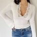 WG157 Women's Sexy Fashion Lace Deep V Slim Fit T-Shirt Hot Girl Long Sleeve Top_ecoleips.com