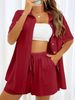 K Vintage-style Open-front Cardigan And Shorts Set For Women, Combining Fashion, Elegance, And Casual Wear. No Inner Lining_ecoleips.com