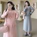 Autumn New Fashion Maternity Dress With Ruffled Hem And Pom-Pom Tie 2-Piece Set_ecoleips.com