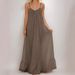 Women's Clothing Solid Color Slip Maxi Dress, Crinkle Textured Sleeveless Long Dress For Casual Streetwear_ecoleips.com