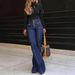 Women's Button down Elastic Flared Jeans European American Style Casual Cotton Denim Jeans for Spring/Autumn Summer_ecoleips.com
