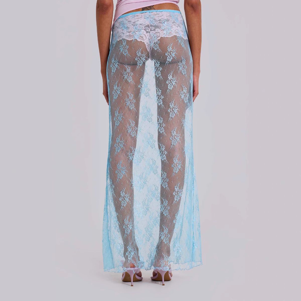 Women's Sheer Hollow Out Long Midi Lace Mesh Skirt Versatile_ecoleips.com