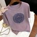 Women's Loose-Fit Floral Jacquard Short-Sleeve Top – Breathable Ice Silk Knit Tee For Summer Lightweight Ice Silk Fabric_ecoleips.com