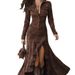 Elegant High-Neck Split Hem Dress – Fit Long Sleeve Tailored Dress For Women (Xs-Xxxl, Knit Fabric With Zipper Closure)_ecoleips.com