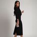 2024 New Autumn/Winter Solid Color Long Sleeve Elegant V-Neck Evening Dress With Slit_ecoleips.com