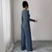 Elegant Women's Ribbed Two Piece Set With Drawstring Top And Wide Leg Pants Long Sleeved Autumn Winter Fashion Style_ecoleips.com