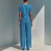 Women's Clothing Women's Elegant Two Piece Set Fashion Solid Color Cotton Linen Loose Short Sleeve Top High Waisted Trousers_ecoleips.com