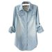Women's Clothing Mid Length Slim Denim Shirt Women's Long Sleeved Shirt Base Cotton Denim Jacket With Large Size_ecoleips.com