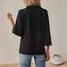 Women's Clothing Shirt Three Quarter Sleeve Loose Fit Effortless V-Neck Blouse | Stretch Seven-Sleeve Top – Slimming & Versatile Layering Essential_ecoleips.com