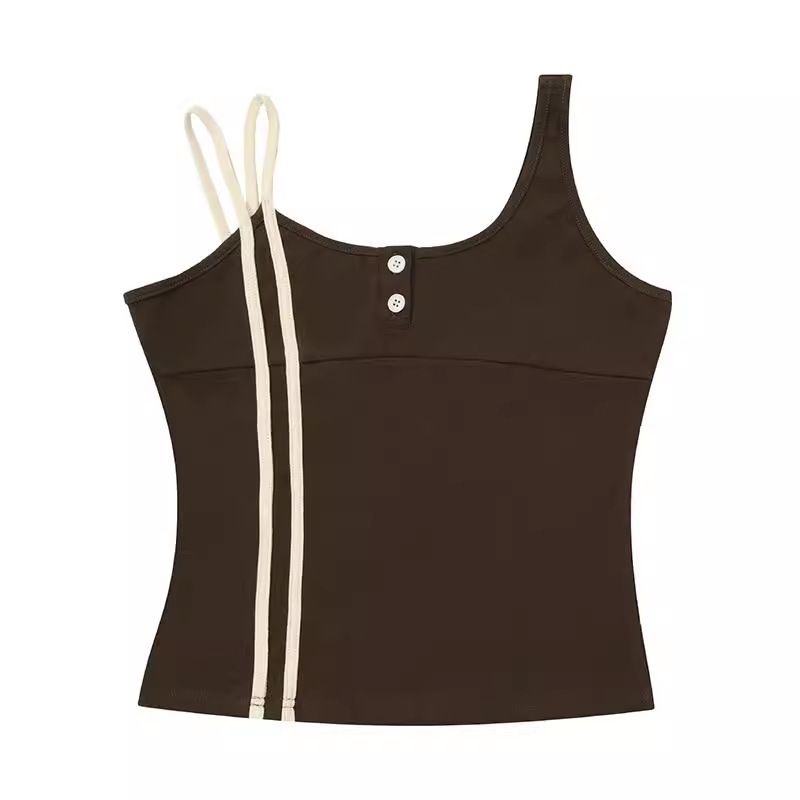Summer New Women's Retro Color Block Vest Slim Fit Short Top American Street Style Hot Girl Trend 2025_ecoleips.com