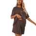 Voya Women's Spring/Summer Cross Border Simple Commuting Solid Color Home Clothes Set, Can Be Worn As A Casual Shorts Two-piece Set For Women_ecoleips.com