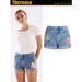Women's Clothing Wide Leg Elastic Shorts Plus Size Women's Clothing 3d Heavy Embroidery Flower Denim Shorts For Women_ecoleips.com
