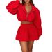 FD2240 Women's Fashionable Elegant Lapel Long Sleeved Top Shorts Set Style Autumn New_ecoleips.com