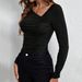 Voya Women's 2026 Autumn And Winter Slanted Collar Slim Fit Temperament Versatile Knitted Long Sleeved T-shirt Fashionable Sexy Top_ecoleips.com