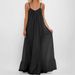 Women's Clothing Solid Color Slip Maxi Dress, Crinkle Textured Sleeveless Long Dress For Casual Streetwear_ecoleips.com