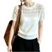 Hollow Out Knit Short Sleeve T-Shirt For Women Thin Round Neck Elegant Youthful Top Summer Style_ecoleips.com