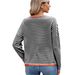 Women's Fashion Striped Knit Sweater With Contrast Color Trim, Loose Fit Long Sleeve Pullover Top For Casual Streetwear_ecoleips.com