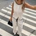 Women's Contrast Color Sleeveless Vest And Drawstring Trousers Set Single-Breasted European American Style Summer Pant Suit_ecoleips.com