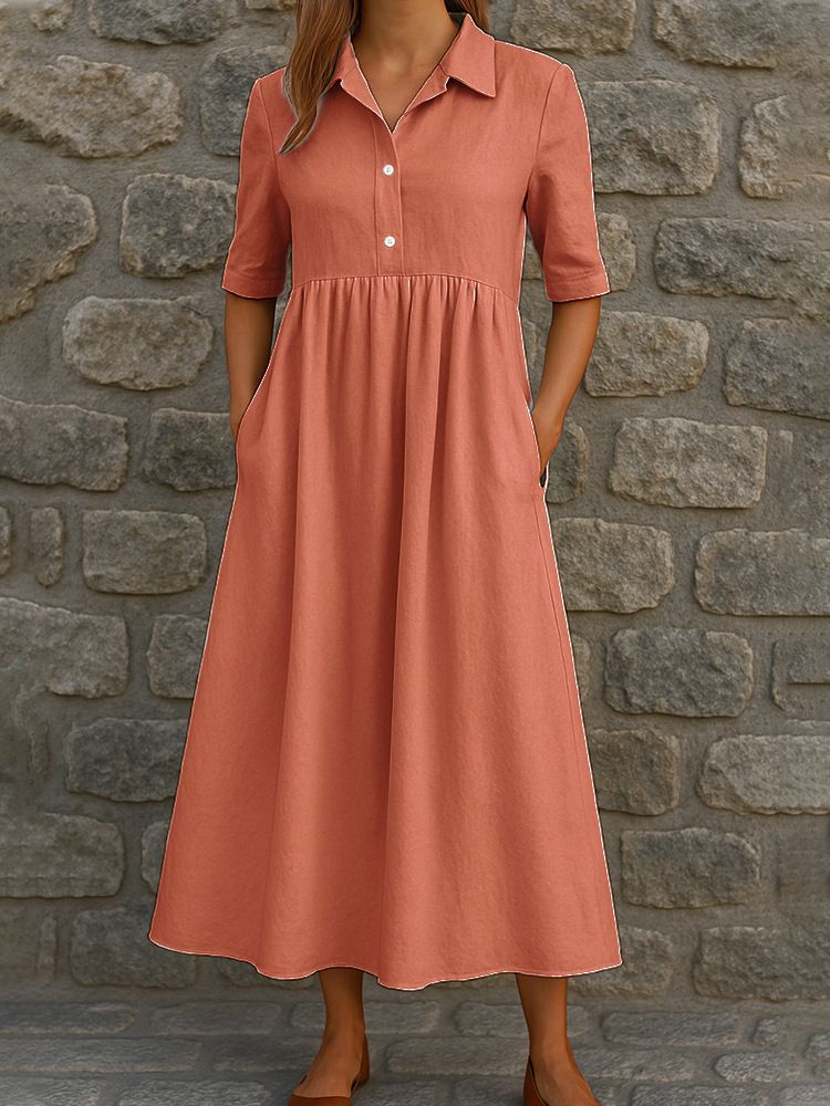 Women's Clothing Casual Short Sleeve Pocket Long Cardigan Multicolor Shirt Dress_ecoleips.com