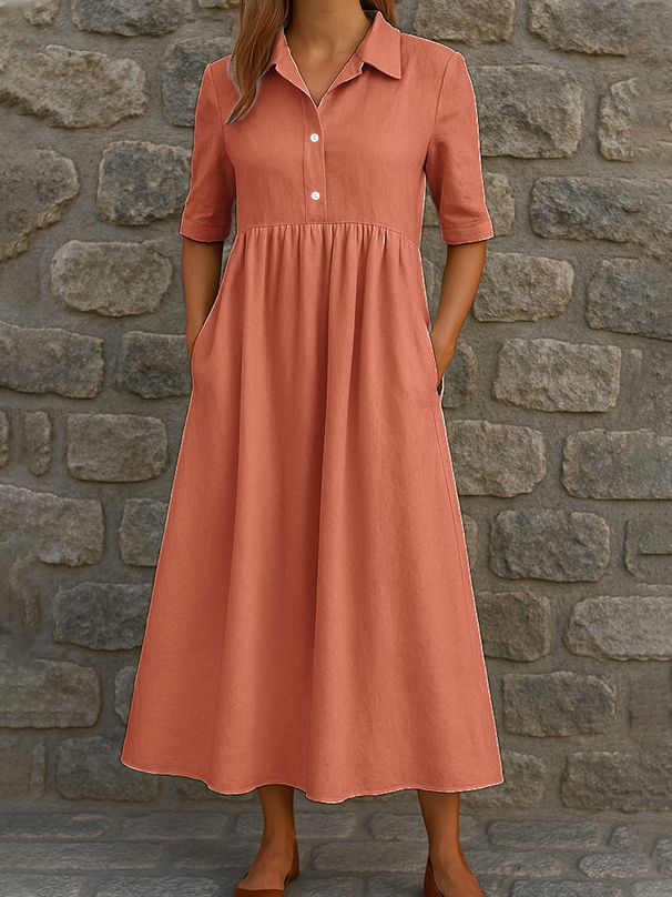 Women's Clothing Casual Short Sleeve Pocket Long Cardigan Multicolor Shirt Dress_ecoleips.com