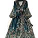 Women's Bohemian V-Neck Maxi Dress Long Sleeve Ethnic Print Belted Dress for Women_ecoleips.com