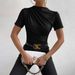 Voya Women's Semi High Neck T-shirt Summer New Style Pullover Solid Color Slim Fit Short Top_ecoleips.com