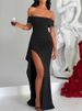 Women’s Off Shoulder Maxi Dress Sexy Split Long Dress Elegant Slim Fit Summer Dress Glamorous Vacation Outfit Chic Fashion_ecoleips.com