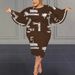 Elegant plus Size Bell Sleeve Dress Printed Slim Fit Wide Sleeve Women's Fashion for Spring And Autumn_ecoleips.com