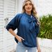 K New Retro Loose Collar Lace Up Denim Shirt With Bow Top For Women_ecoleips.com