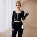 Voya Women's High-end And Sexy T-shirt For Spring And Summer, Short Cut With Exposed Navel, Slim Fit Long Sleeved Top For The Queen_ecoleips.com