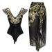 Women's Black Gold Printed Ruffled One Piece Swimsuit New Popular Swimwear_ecoleips.com