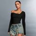 Voya Women's Ins Sexy T-shirt With Unique Design For Spring And Summer, Square Neck Short Top_ecoleips.com