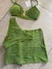 Aria Basics Light Green Velvet Three-piece Bikini Set, European American Ins-style Horizontal Striped Sexy Two-piece Swimsuit For_ecoleips.com