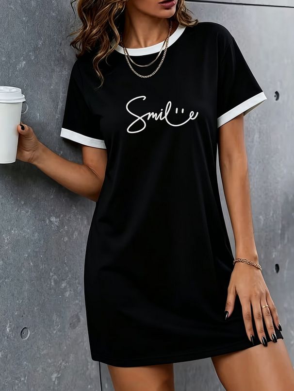 2026 Summer Women's Color Block Fashion Letter Daily Elegant Round Neck Long Sleeve Dress 012 Print_ecoleips.com
