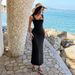 Women's Clothing Elegant Low Cut Solid Color Slim Fitting Square Neckline Dress For Women Spring Summer_ecoleips.com